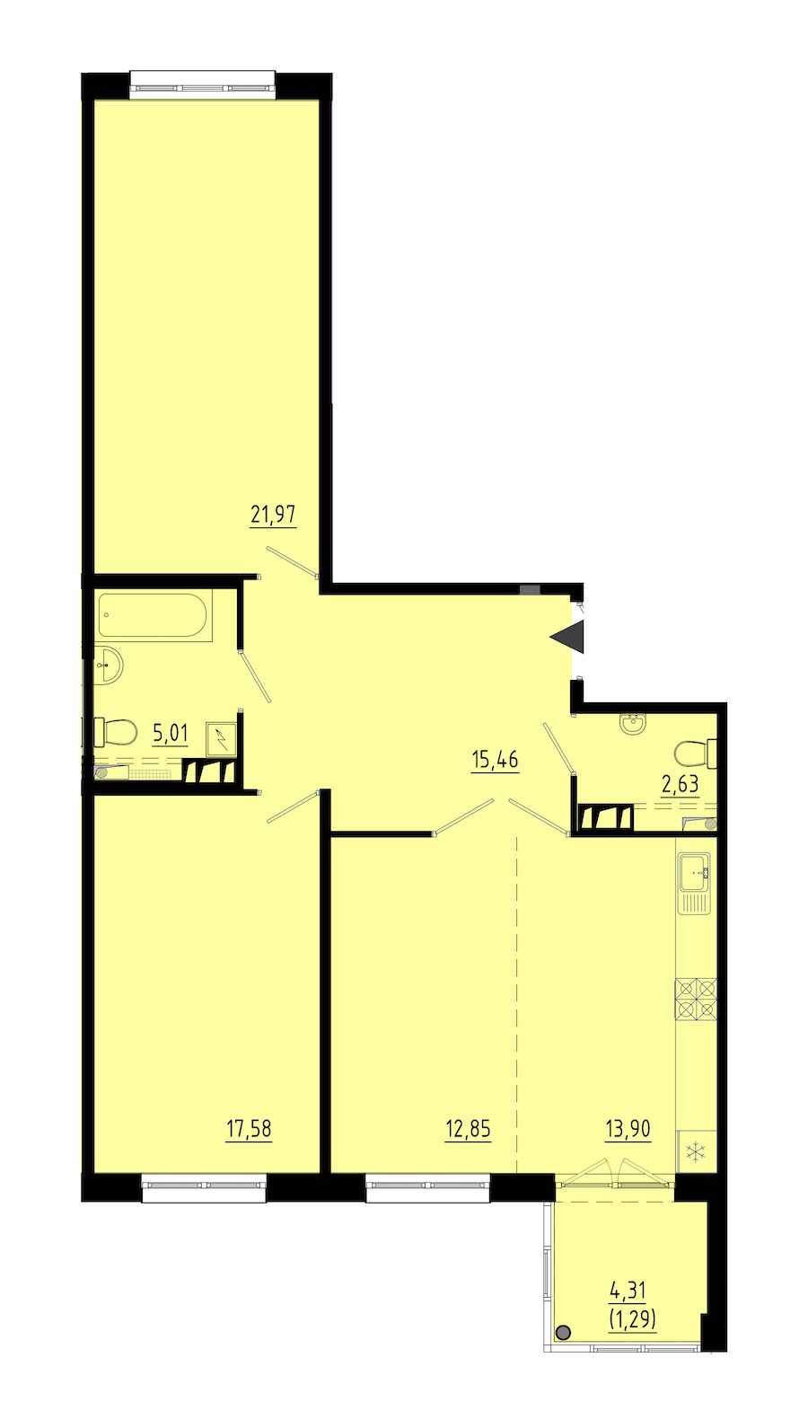 Двухкомнатная квартира в : площадь 89.9 м2 , этаж: 1 – купить в Санкт-Петербурге